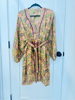 CLARA THE LABEL Nova Dress w.Balloon Sleeve & Button Top - Olive/Gold & Pinks
